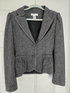 White House Black Market Charcoal Tweed Peplum Blazer